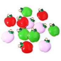 10pcs 19x16mm Enamel Apple Charms Pendant Alloy Metal Fruit Craft DIY Jewelry Making Accessories for EarringsNecklace Bracelets