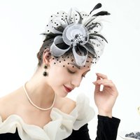 Vintage Women Feather Flower Fascinator Hat Ladies Hair Accessories Wedding Party Floral Mesh Veil Headband Hairpin