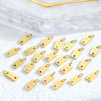 Stainless Steel Engraved A-Z 26 Letter Pendant Initial Alphabet Letter Square Zircon Charm Pendant for Jewelry Bracelet Earring