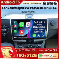 Android 16 Autoradio Multimedia-Player für Volkswagen VW Passat B6 B7 B8 CC 2007-2021 Auto Carplay Autoradio WLAN+4G KI-Sprachsteuerung