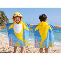 Pink&Yellow Cartoon Shark Bathrobe Soft Super Absorbent Suit For Beach Pool Take a Bath Camping For Aged 2 to 9 Boy or Girl
