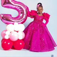 Fuchsia Beading Flower Girl Dress For Wedding V Neck Princess Girls Birthday Party Gowns Kids Prom Pageant Ball Gown