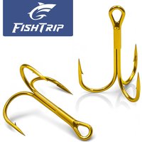 FishTrip 25pcs Gold Treble Hooks, High Carbon Steel Triple Fishing Hooks with Ultra Brabed Sharp for Saltwater Freshwater