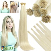 Rseio hochwertige flache Haar verlängerungen natürliche echte menschliche Fusion Haar verlängerungen braun blonde Farbe Verdickung des Endes