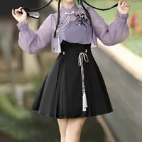 Suit women's new spring 2025 wear purple gauze Chinese style top women's slim Joker dress with two pieces.
