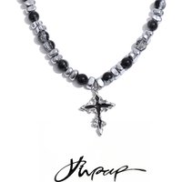 Yhpup Stainless Steel Natural Stone Beads Chain Cross Drop Classic Necklace Men Statement Vintage Handmade 2026 Jewelry
