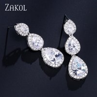 ZAKOL Fashion Water Drop Cubic Zirconia Long Dangle Earrings For Women Bridal Wedding Party Crystal Jewelry EP2208