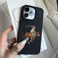 Luxury Horse Riding Lichee leather pattern Phone Case For iPhone 17 16e 16 15 14 13 12 11 Air Pro Max Plus X XR XSMax Shockproof