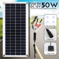 50W Solar Panel charger 12V Monocrystalline USB Power Portable Outdoor Solar Cell Car Ship Camping Hiking Travel Phone Charger