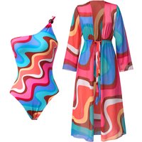 Sexy Off Shoulder Colorful Women One Piece Swimsuit With Beach Cover Ups Fashion Lady Bikini Swimwear Bathing Suit Beachwear