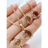 Kinel Hot Brown Natural Zircon Flower Ring Earrings Necklace for Women Fashion 585 Rose Gold Color Vintage Wedding Jewelry Sets