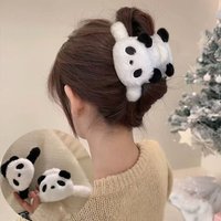 Cute Panda Double-Sided Large Plush Hair Claw Clip for Women and Girls Cartoon Hairpin for Back Head Shark Clip Hair Accessory