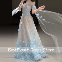 Super Fairy Fairy light blue A-line Evening Gown Dresses Fashion butterfly Wedding Dress Simple Shoot Birthday Party Customized