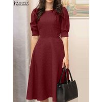 ZANZEA Elegant Summer Office Work Dress Women Half Sleeve Slim A-line Vestidos Fashion Solid Knee-length Sundress Robe Femme
