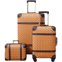 2-Piece Vintage PU Leather Rolling Luggage Set For Women & Men 24"/28" Inch Trolley Suitcase With 20 Inch Boarding Bag