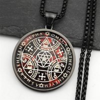 Key of Solomon Sigil Glass Round Medal Necklace For Women Men Stainless Steel Gold Color Archangel Kabbalah Talisman Jewelry