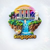 Singapore Fridge Magnet - Iconic 3D Merlion & Waterfall Souvenir Unique City Landmark Gift for Travel & Modern Home Decor