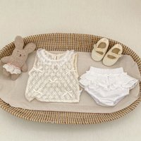 2026 New Baby Clothes for Summer Girls Baby Sweet Princess Bow Hollow Vest Cake Bag Fart Skirt Two Piece Set