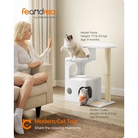 WoodyWonders Cat Tree, 86 cm Modern Cat Tower with Cat Cave, 3 Perches, Scratching Post and Mat