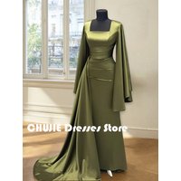 Olive Green Square Collar Long Sleeve robes de soirée Dubai Arabia Evening Dresses Mermaid Floor Length Wedding Dress Customized