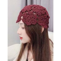 Breathable Hollowed Out Knitted Hat Casual Summer Beret Cap Fashion Flowers Skullies Hat Women