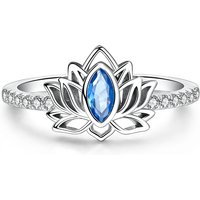 Original 925 Sterling Silver Sparkling Aquamarine Lotus Rings For Women Girls Jewelry Birthday Anniversary Gifts