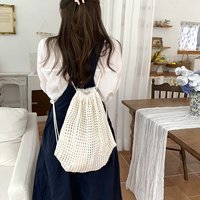 Solid Color Knitting Shoulder Bag Lazy Style Large Capacity Bohemian Crochet Backpack Hollow Out Versatile