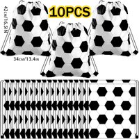 10PCS Black White Small Sport Drawstring Soccer Bags Gift Bag Football Sport Themed Birthday Party Decoration Supplies Gift