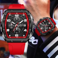 LIGE Fashion Red Silicone Watch Men Outdoor Sports Waterproof Men's Quartz Wristwatch Top Brand Luxury Square Quartz Chronograph