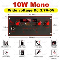 Bluetooth 5.0 MP3 WMA Decoder Board 10W Amplifier 5V 6.5mm Microphone FM Radio TF USB Car Audio Music Player Speaker Handsfree