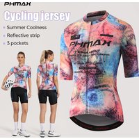 PHMAX Women's Short Sleeve Cycling Jersey Summer Breathable Quick Dry MTB Road Bike Shirt Reflective 3 Pockets Bicycle Tops