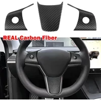 For Tesla Model 3 Y 2019-2023 Real Carbon Fiber Style Interior Car Steering Wheel Cover Trim Frame Decor Modified Accessorie