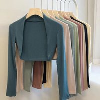 Sexy Short Yoga Cover up Long Sleeve T Shirt Women's Fashion Outerwear Pure Color Versatile Top for Spring Polyester Fiber