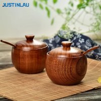 JUSTINLAU Wooden Salt Shaker Vintage Seasoning Jar with Lid Salt Cellar Sugar Spice Jar Chili Seasoning Container Jars Salt Box