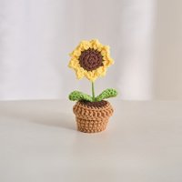 Handmade-Crochet Potted Simulation-Flower Creative Floral Ornament Mini Plant Decor for Home Desktop Art & Gift Use