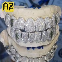 Anztilam Grills Dollars Logo Iced Out Grillz Full Zircon Tooth Shine Grill Men Women Hip Hop Tooth Grills Caps Brass Jewelry