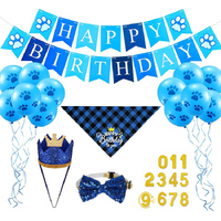 Pet Birthday Bandana, Dog Neck Triangle Scarf BowTie Crown Hat Birthday Banner Balloon Party Props Puppy Birth Celebrating Sets