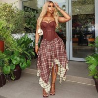 Women's Retro Plaid Slimming Two-Piece Set High Waist Irregular Half Skirt Summer New Style Suit