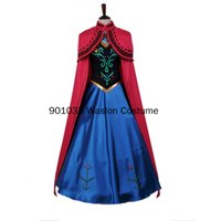 Adult Women's Anna Elsa Princess Dress Costume With Cape Cosplay Halloween Costume XS-2XL