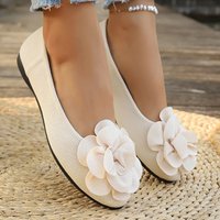 Spring Autumn Women Casual Slip on Ballet Flats 3D Flower Decor Round Toe Flat Sole Non-Slip Daily Outdoor Shoes