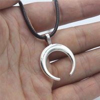 Crescent Moon Pendant Necklace For Women Men Vintage Jewelry Black Leather Chain Necklace