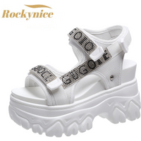 High Platform Sandals Women Bling Wedges High Heels 2026 Summer Buckle Crystal Chunky Sandalias Beach Slippers Zapatos Mujer 9CM