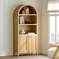%a 71" Tall Arched Cabinet, 5-Tier Arched Bookcase Storage Display Cabinet with Doors and Shelves,for Living Room , Natural Oak