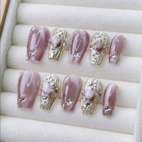 10pcs Short Trapezoid Handmade Press On Nails Kit, Light Purple Fake Nails, Noble Elegant Wearable Nail Art, Shining Dots