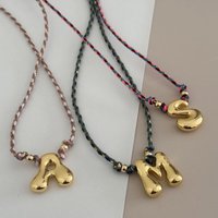 Colorful Handmade Balloon Initial Alphabet Color Cord Neckalce Stainless Stee Bubble Chunky A-Z Letter Birthday Gifts Jewelry