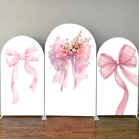 Pink Bow Arched Background Cover Baby Shower Girl's Birthday Party Decoration Elastic Fabric Photography Backdrop Photo Studio
