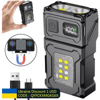 MINI USB Rechargeable LED Flashlight Portable Tail Magnet Flashlight Super Bright Camping Lantern Side COB Emergency Light