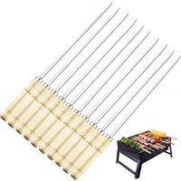 10pcs BBQ Barbecue Clip set Skewers 40cm Stainless steel + wood Needle Utensil rust resistant Pins BBQ Accessories Outdoor