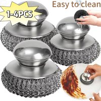 Stainless Steel Pot Brush with Handle Heavy Duty Robust Wire Metal Ball Scrubber Durable Home Kitchen Dishwashing Cleaning Tool