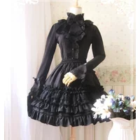 Sweet Lolita Black Ruched Chiffon Dress for Women Skirt